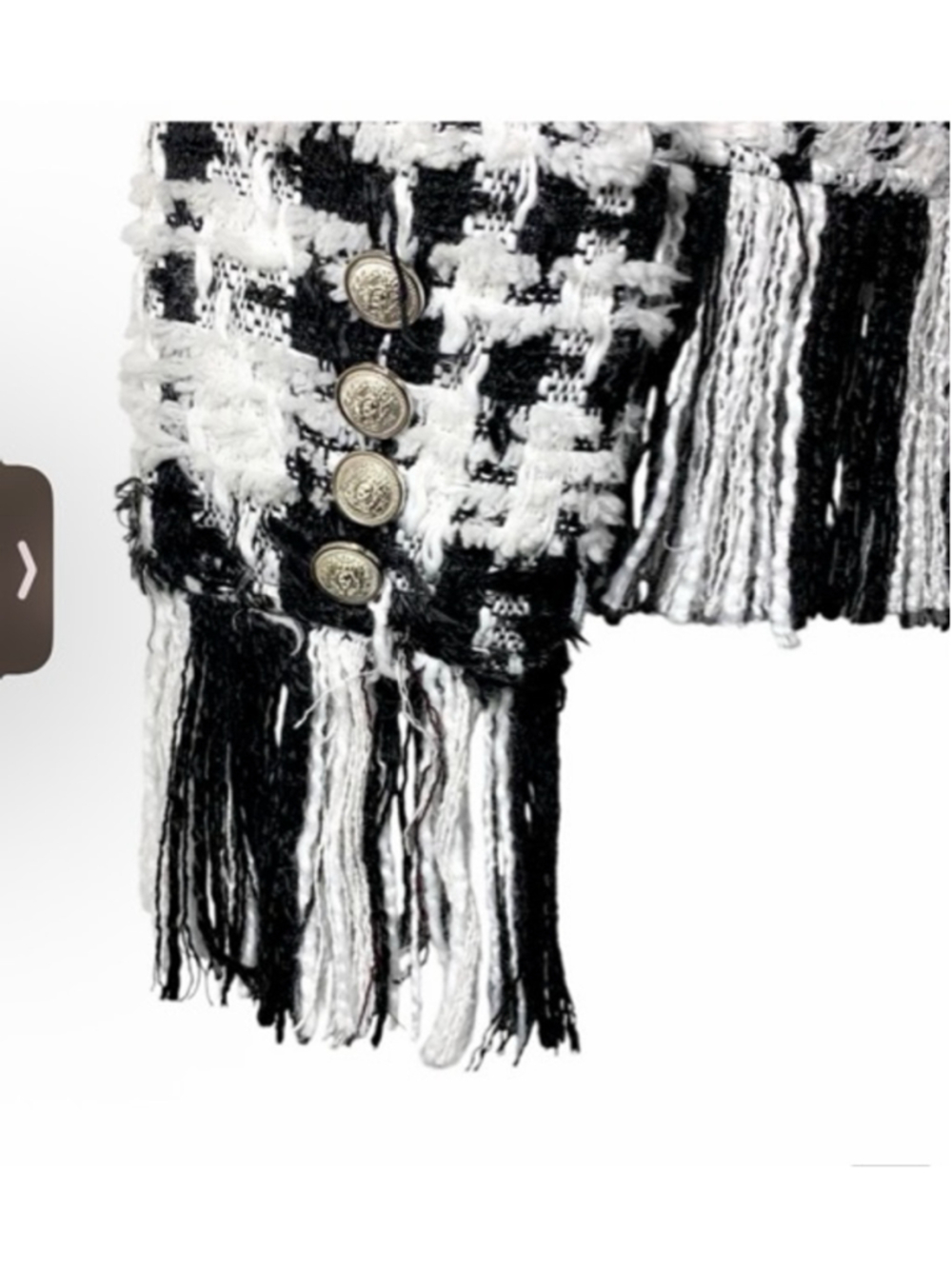 ADRIENNE LANDAU Black White Tweed Fringe Jacket M nwot - Picture 3 of 3